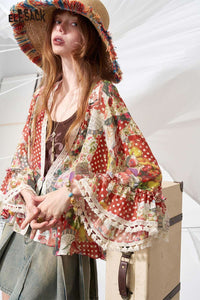 Polka Dot Floral Patchwork Chiffon Blouse