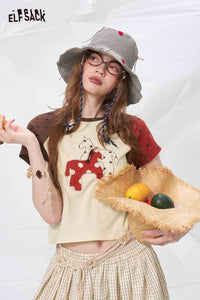 Polka Dot Horse Patchwork Raglan T-Shirt