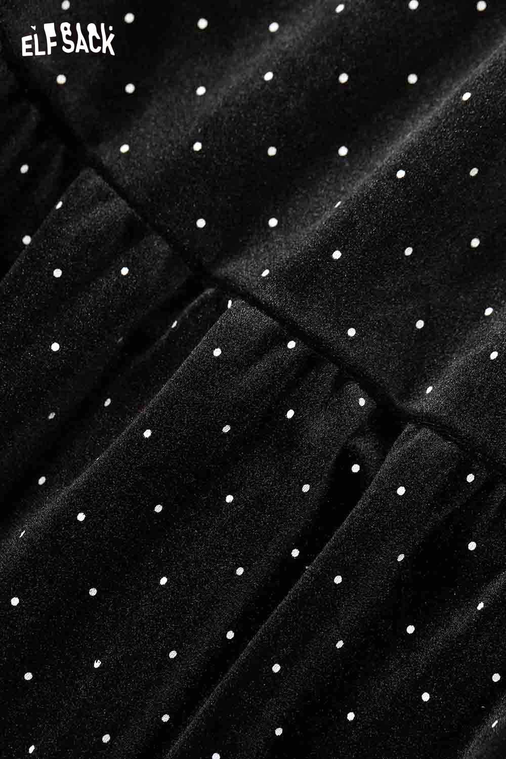 ELFSACK polka dot lace ruffle skirt in black with white polka dots and a flowing design