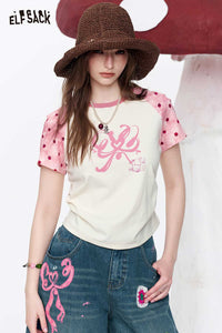 Polka Dot Raglan Bow Print Baby Tee