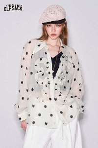 Polka Dot Ruffle Point Collar Shirt
