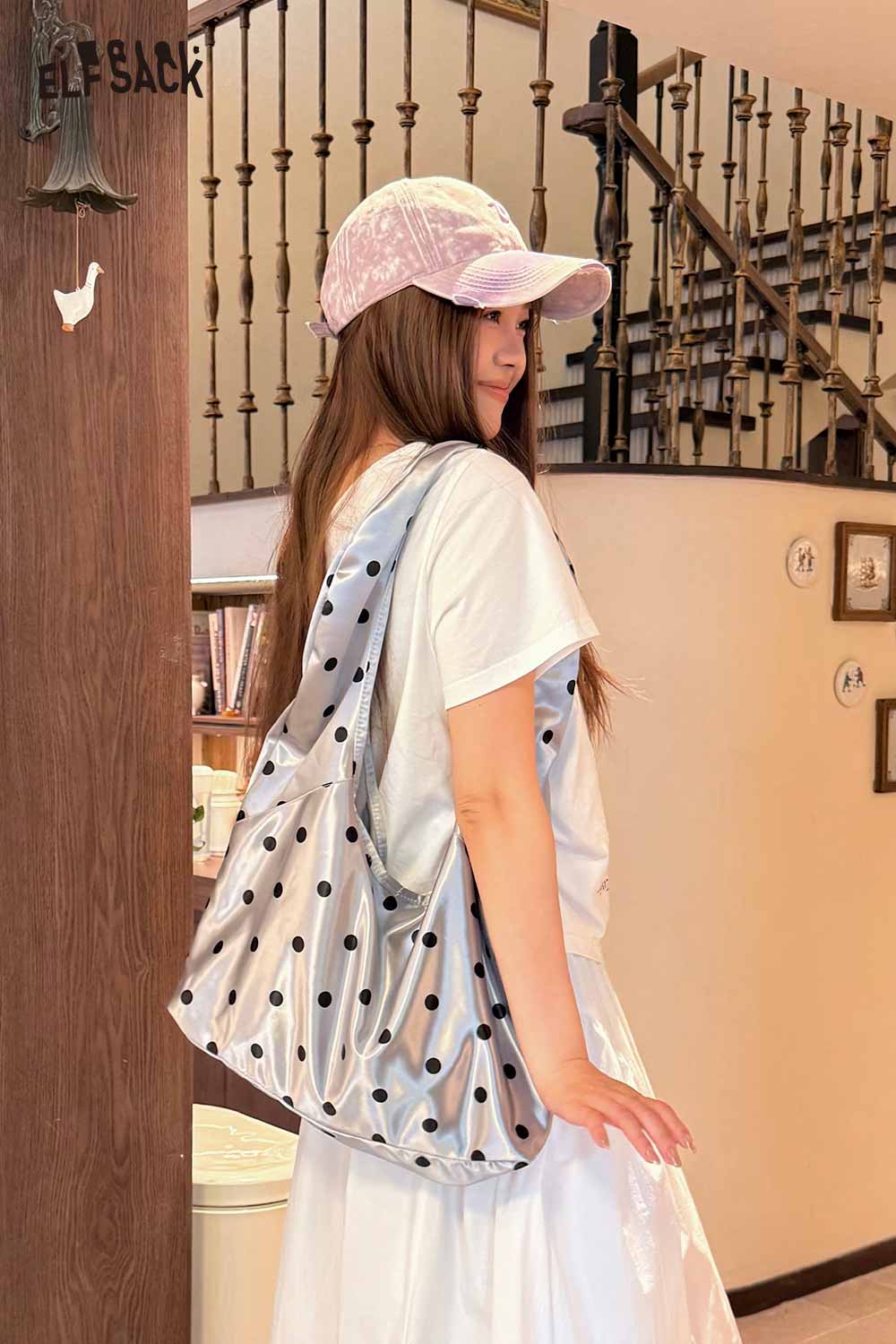ELFSACK Polka Dot Satin Large Capacity Tote Bag