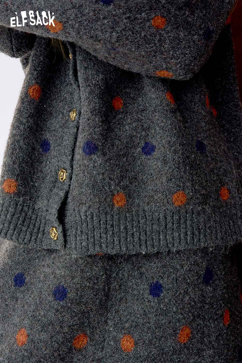 ELFSACK Polka Dot Skirt Set for Women featuring a cozy cardigan and matching skirt