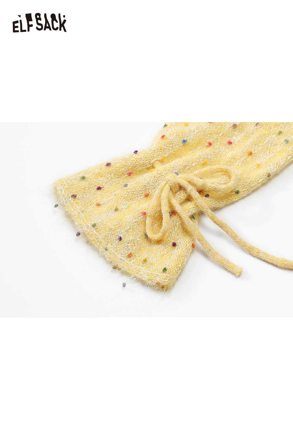 ELFSACK polka dot v neck cardigan in yellow with colorful dots and tie detail at the waist