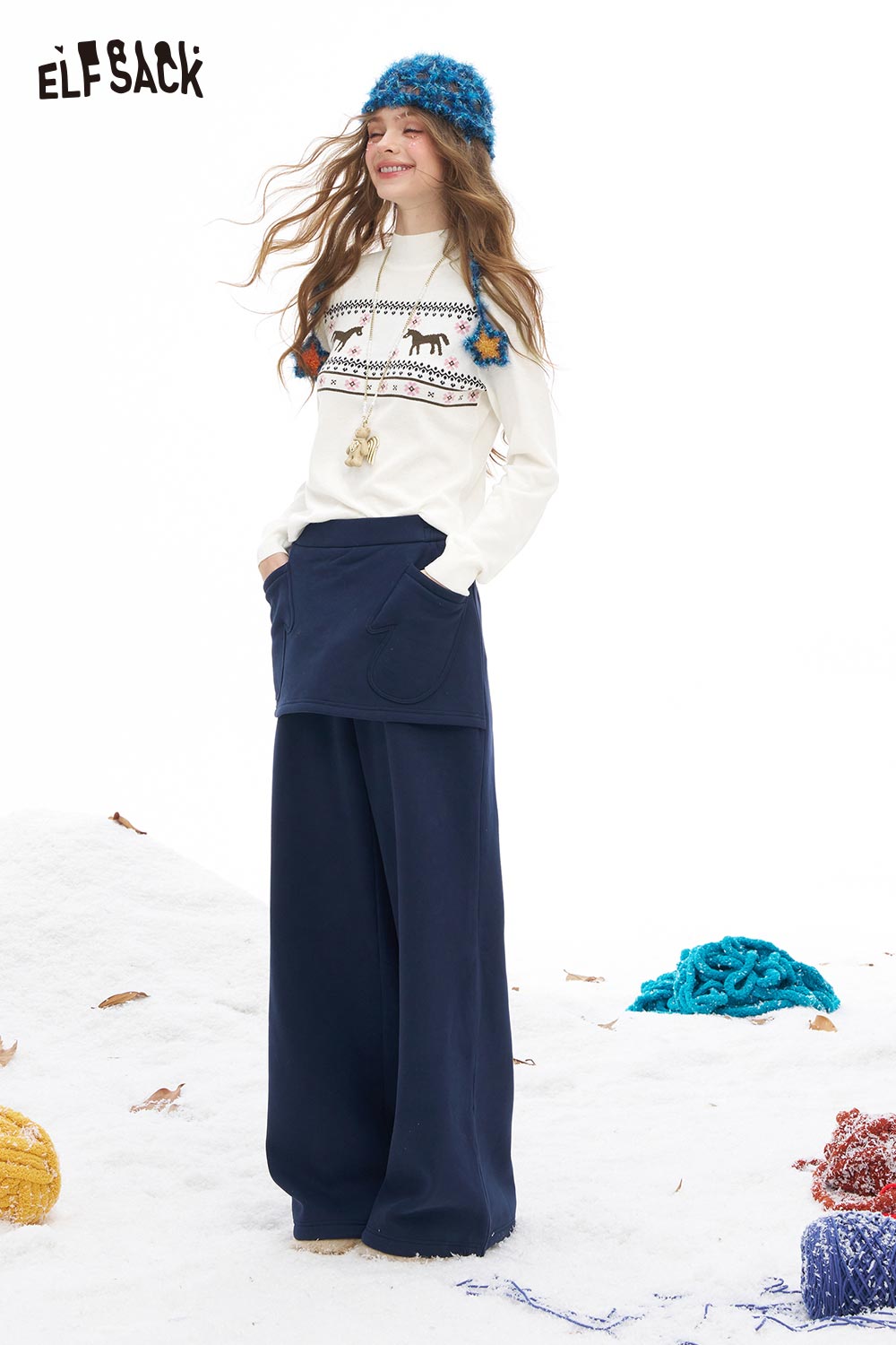 ELFSACK preppy animal graphic knitwear featuring a colorful design and cozy fit for winter outfits