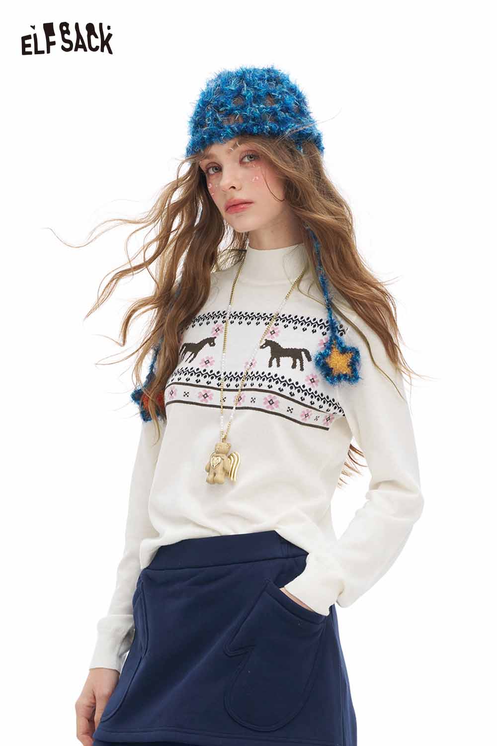 ELFSACK preppy animal graphic knitwear featuring unique animal designs and a cozy fit