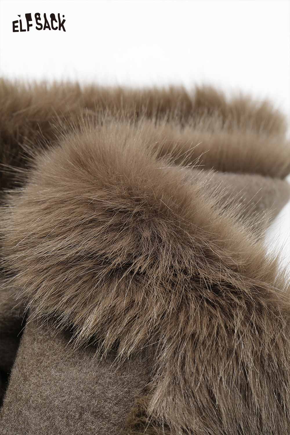 ELFSACK preppy bow plush jacket skirt set features a soft fur collar detail for a stylish look