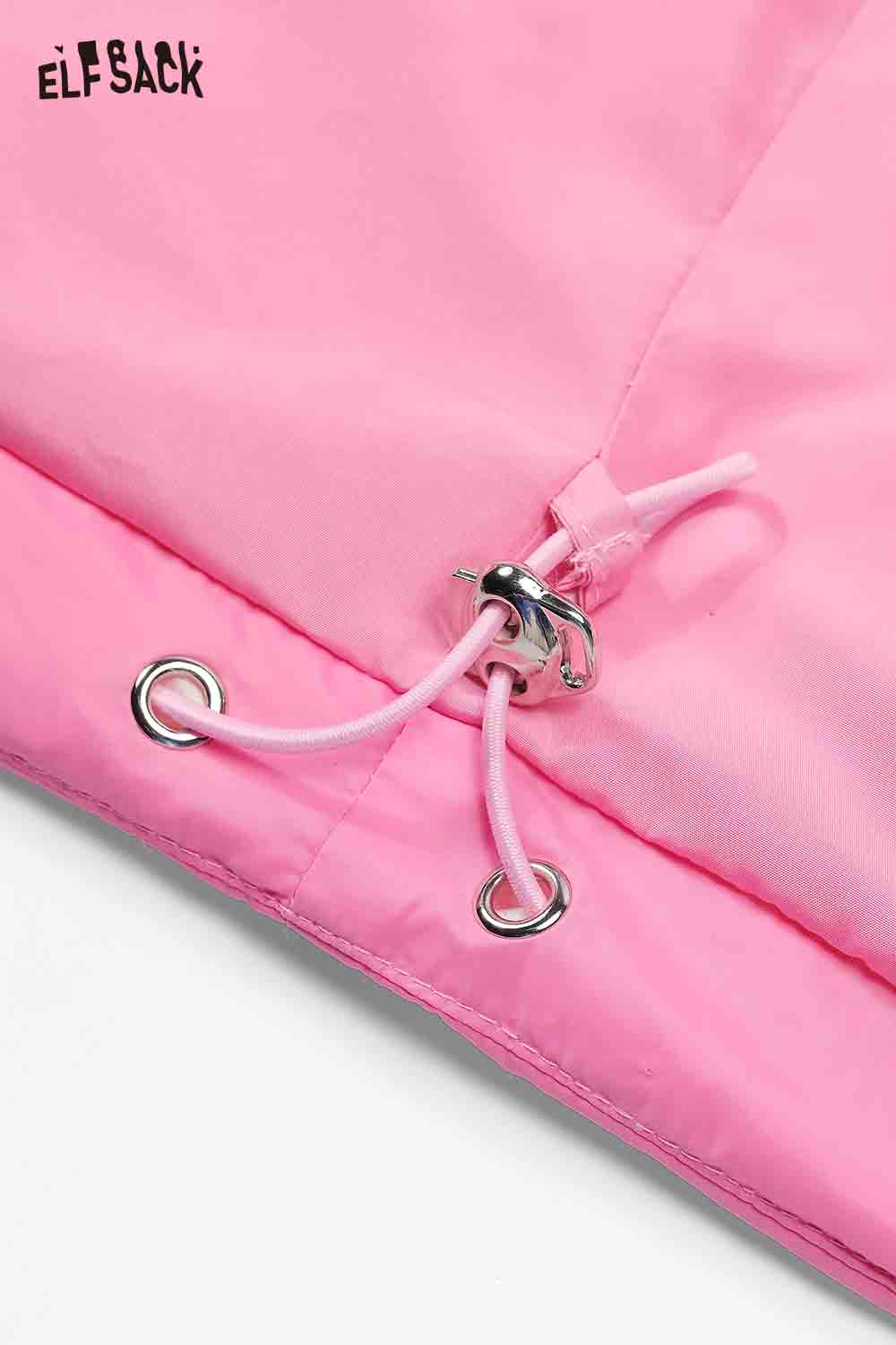 ELFSACK preppy cropped down jacket in pink with drawstring hem for stylish warmth