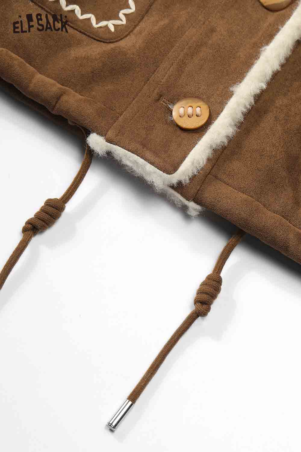 ELFSACK preppy deer graphic coat featuring soft material and stylish buttons for a trendy look