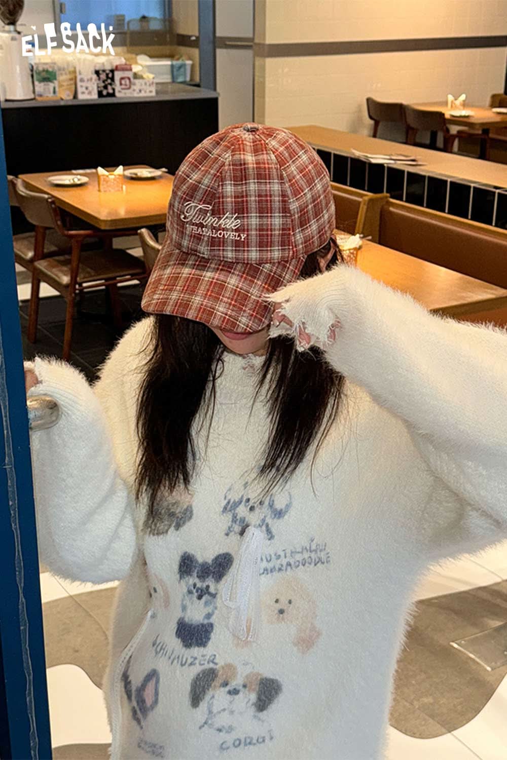 Stylish ELFSACK preppy plaid baseball cap for women, perfect for trendy casual outfits