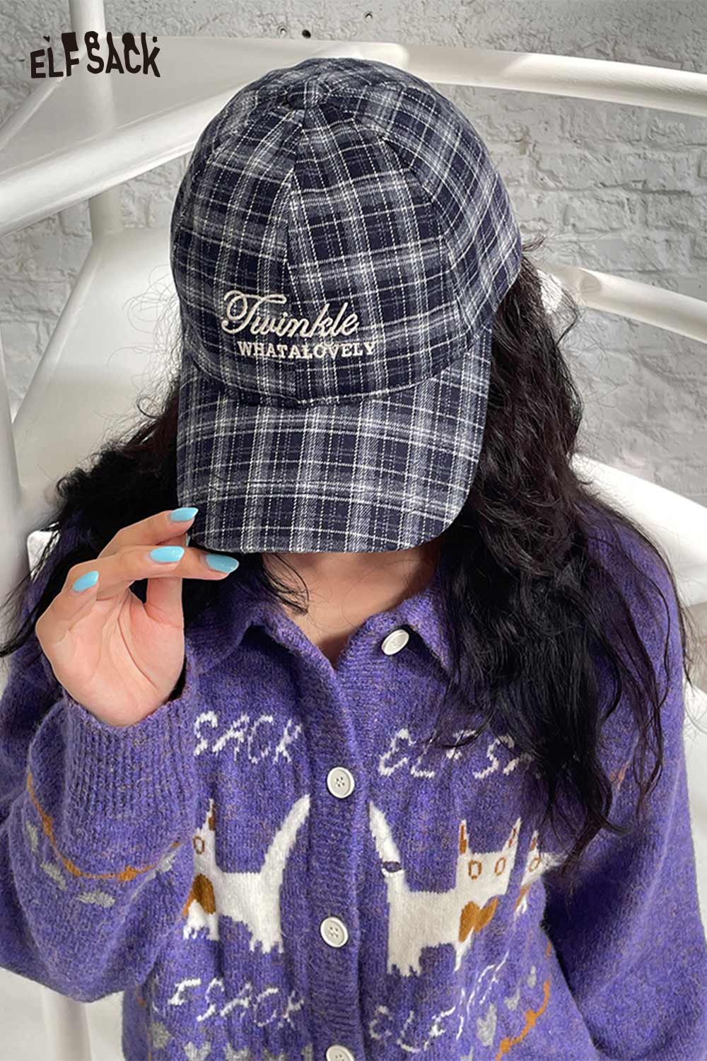 Preppy plaid baseball cap for women featuring a stylish design and embroidered text.