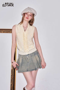 Chaleco de punto preppy con volantes y lazo