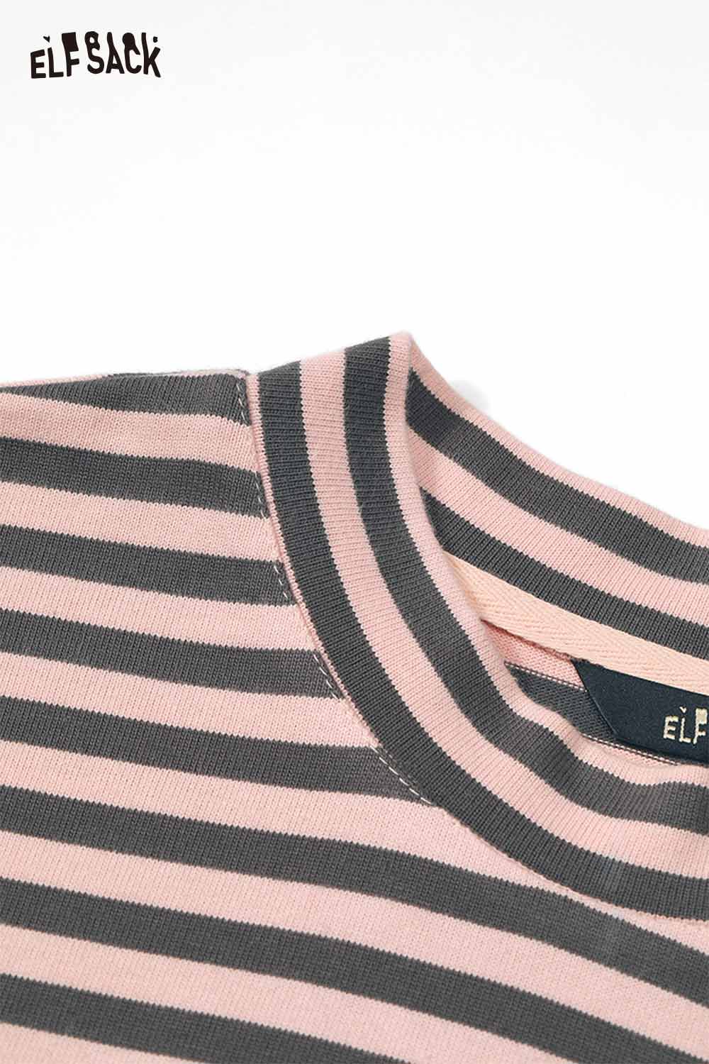 ELFSACK preppy striped graphic t-shirt for women with soft fabric and round neck design