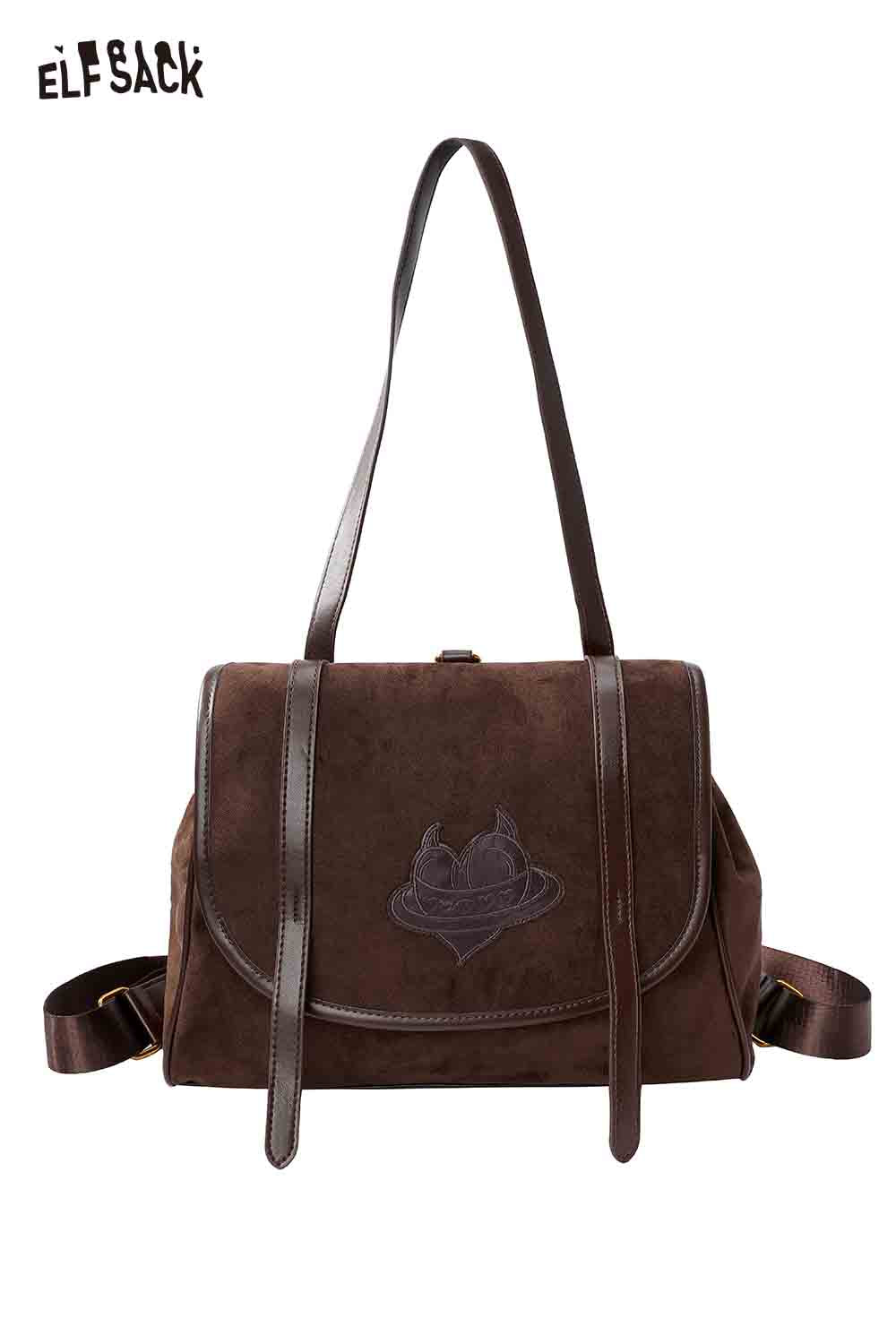 ELFSACK preppy suede backpack for women with stylish design and adjustable straps