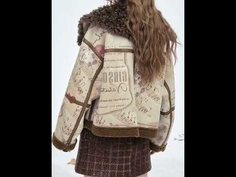 Soft Loose Plush Lapel Letter Staff Outer Faux Leather Wool Blend Coat