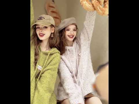 colorful fluffy hooded lazy style sweater