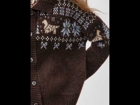 ソフトニット ボヘミアンプリント ルーズフィット カーディガン