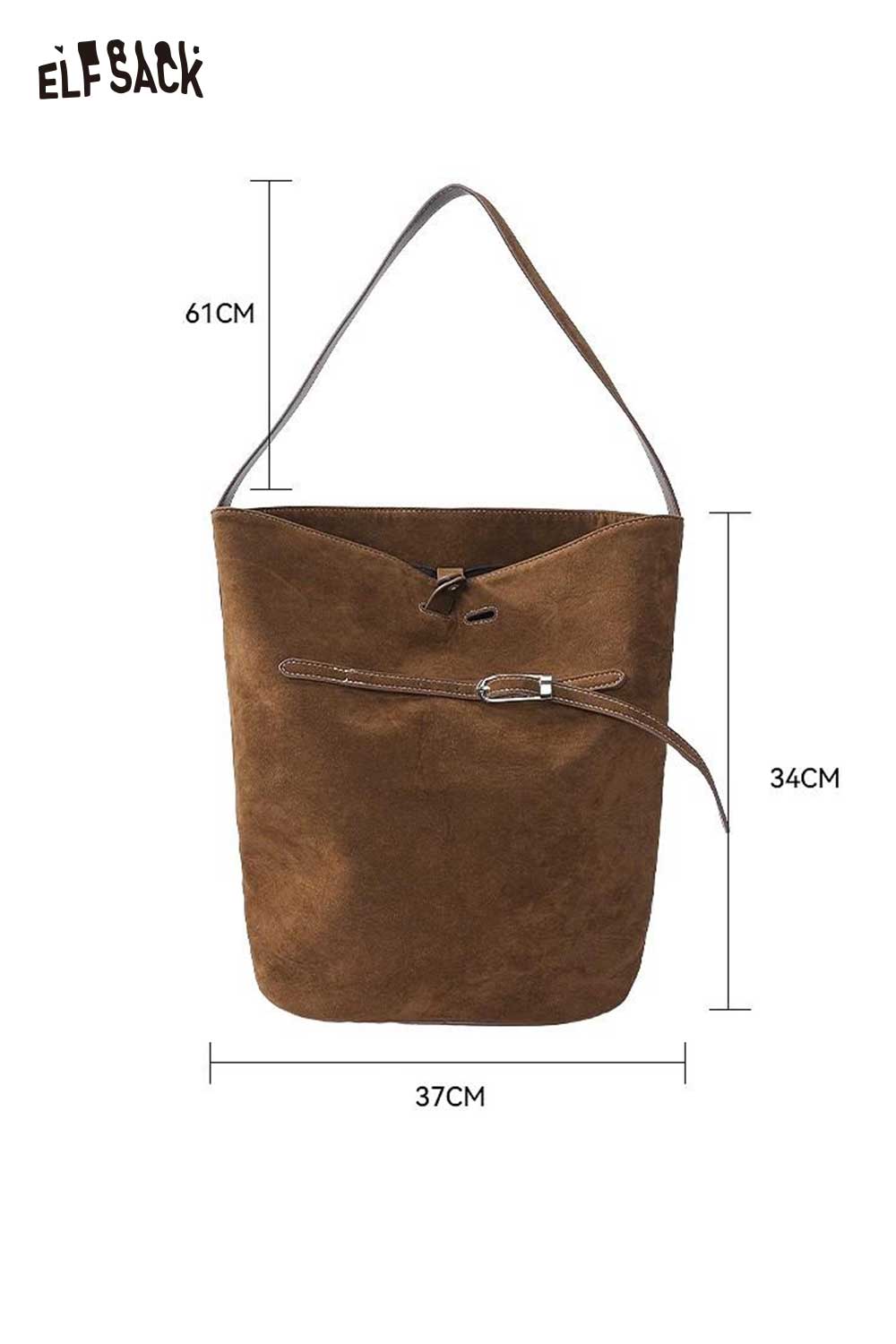 ELFSACK PU leather bucket bag for women in brown with adjustable strap and stylish design