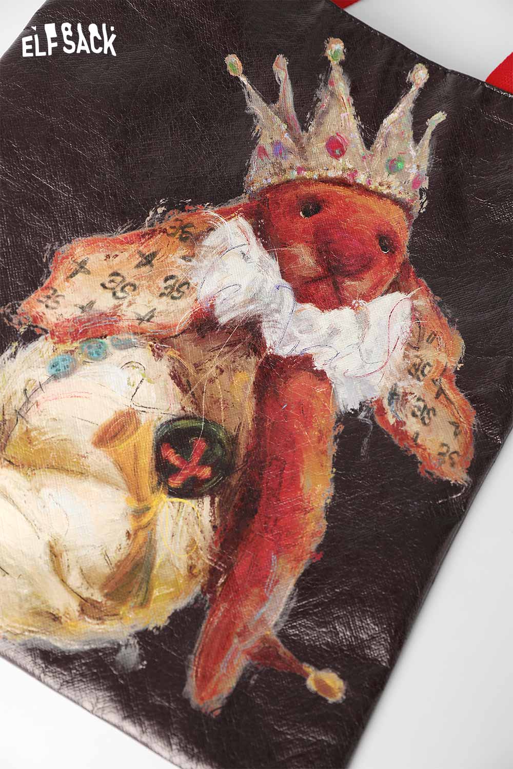 ELFSACK rabbit art tote bag featuring a regal rabbit design in vibrant colors
