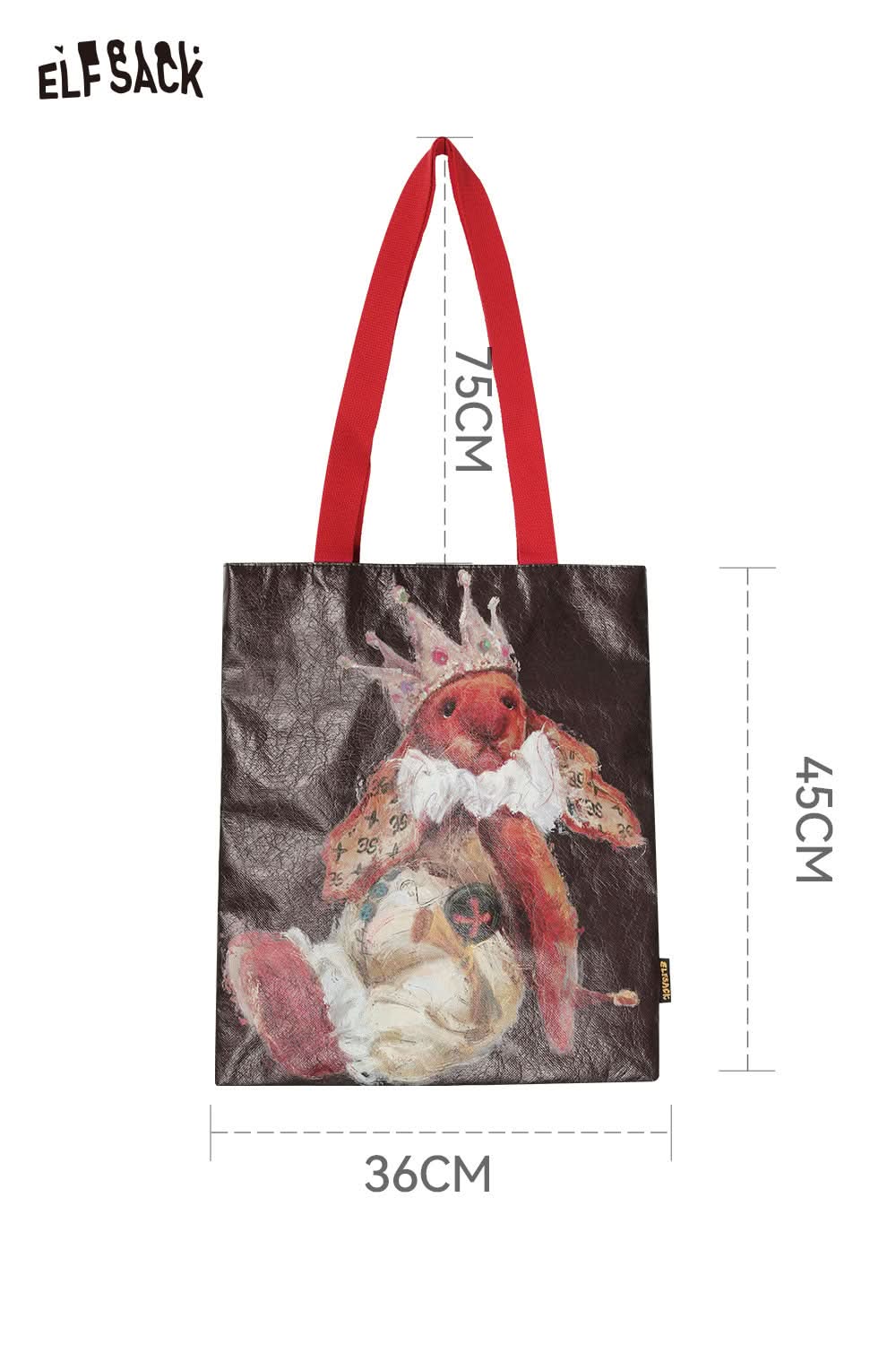 ELFSACK rabbit art tote bag with vibrant design and comfortable red straps for casual outings