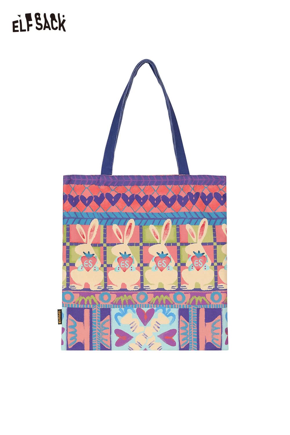 ELFSACK rabbit graphic tote bag featuring colorful bunny designs for stylish everyday use