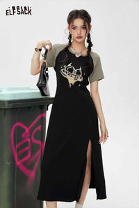 Raglan Sleeve Midi Dress with Side Slit