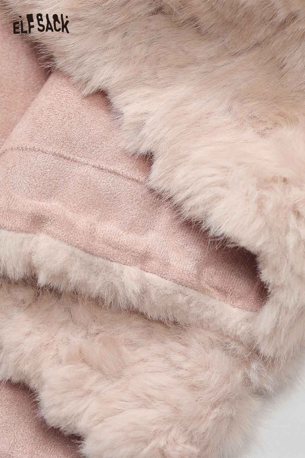 ELFSACK recycled faux fur coat for women in soft pink with cozy texture and stylish design