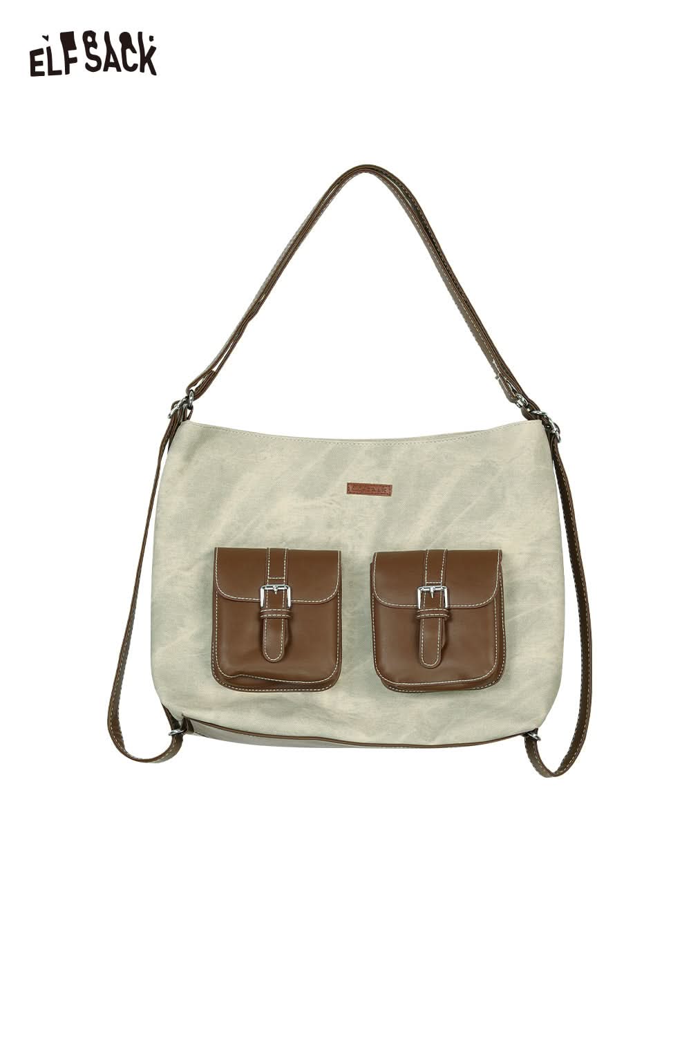 ELFSACK recycled faux leather crossbody bag with two front pockets and adjustable strap