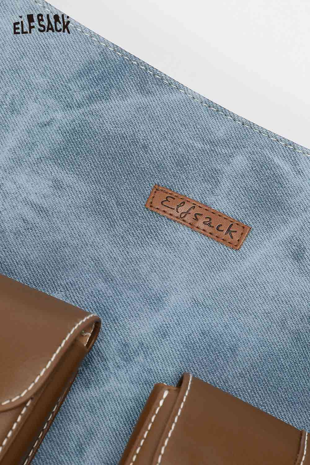 ELFSACK recycled faux leather crossbody bag with a stylish denim interior and logo detail