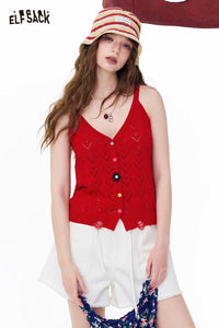Red Heart Cutout Knit Tank Top