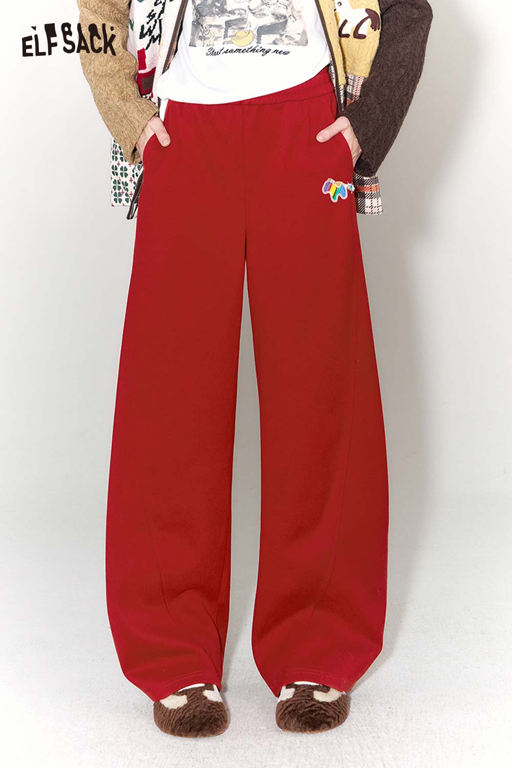 ELFSACK red wide leg pants for women with a comfortable fit and stylish design