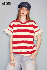 Retro Red White Striped Oversized Tee