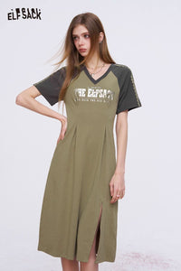 Retro Sporty Midi Dress with Raglan Sleeves