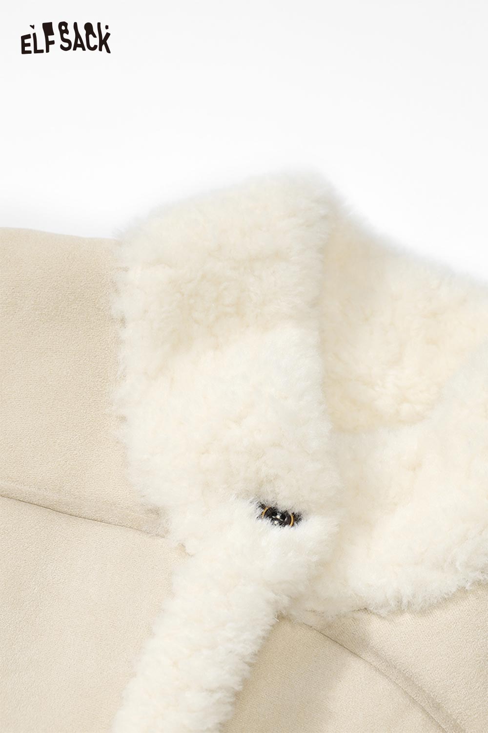 ELFSACK reversible plush long coat featuring a cozy fur collar and soft fabric