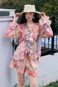 Rich Flower Ombre Ruffle 2 Piece Set