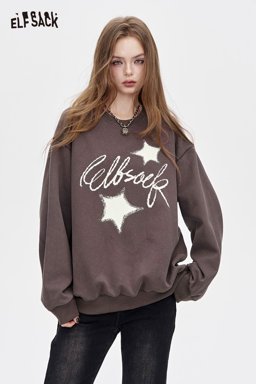 ELFSACK oversized graphic star sweatshirt in gray with a stylish star design for casual wear