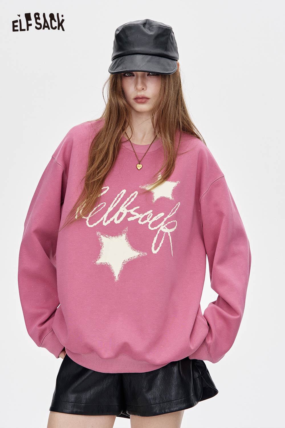 ELFSACK oversized graphic star sweatshirt in pink with star design for a stylish casual look