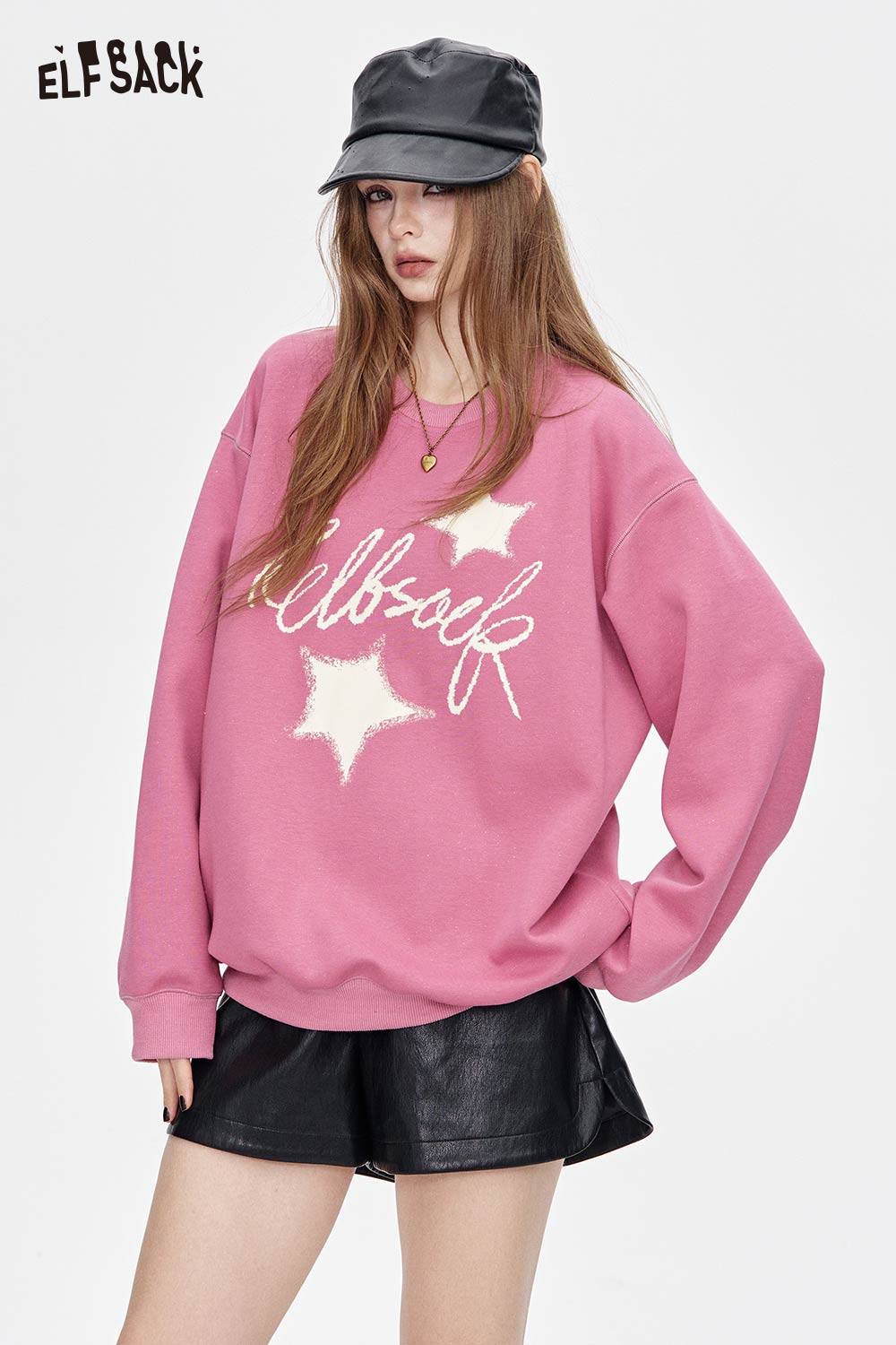ELFSACK oversized graphic star sweatshirt in pink with a cozy fit and stylish design