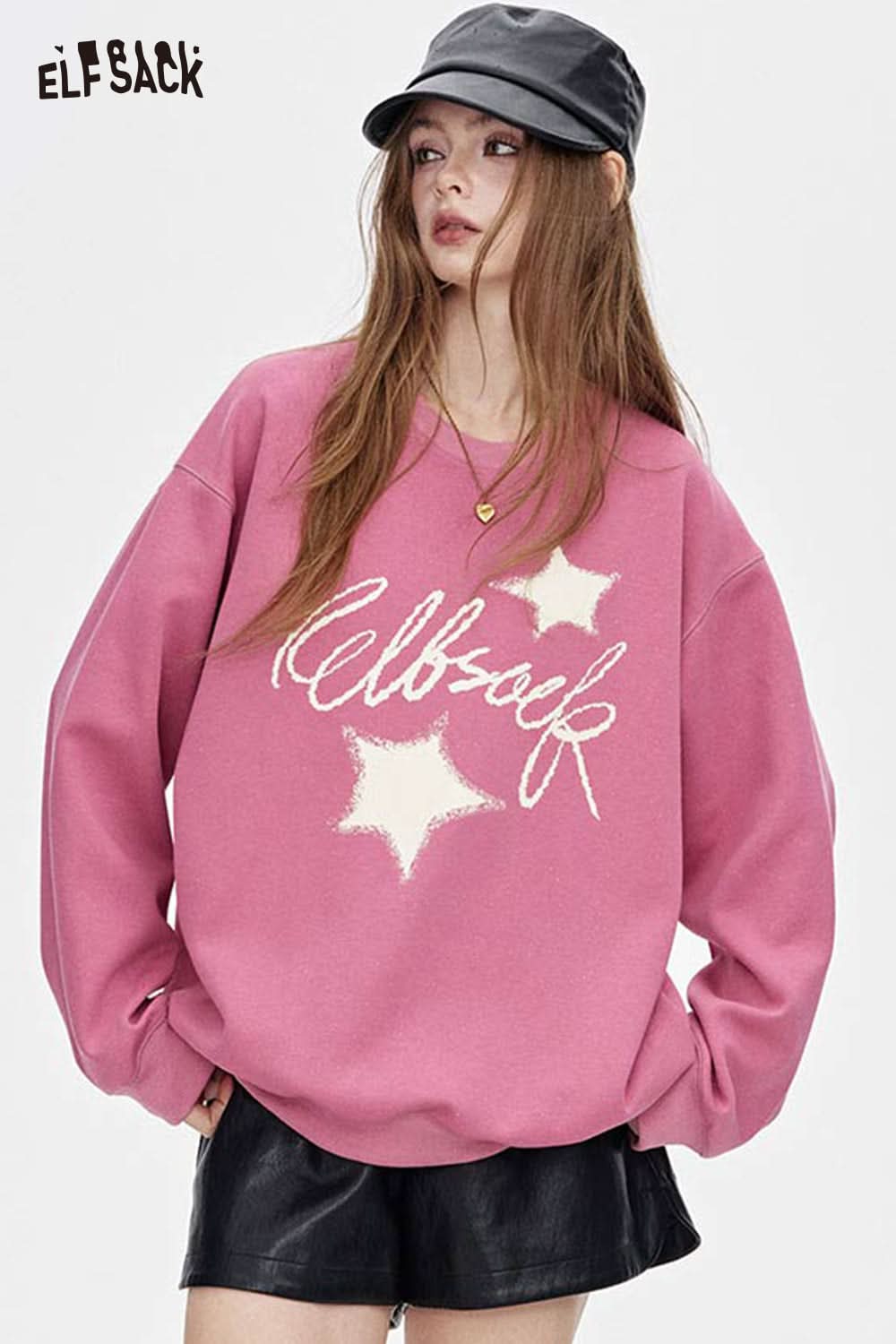 ELFSACK oversized graphic star sweatshirt in pink with a cozy fit and star design
