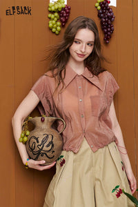 Sheer Cropped Embroidered Cap Sleeve Blouse