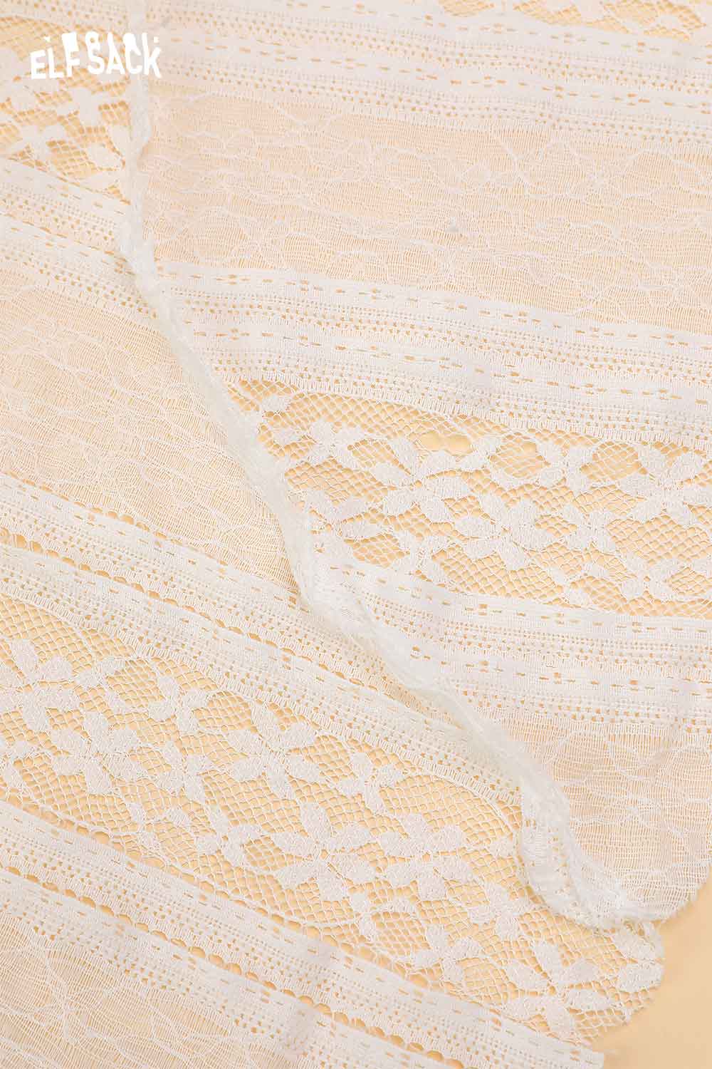 ELFSACK Sheer Lace Overlay Skirt with Delicate Floral Patterns for a Soft and Feminine Look