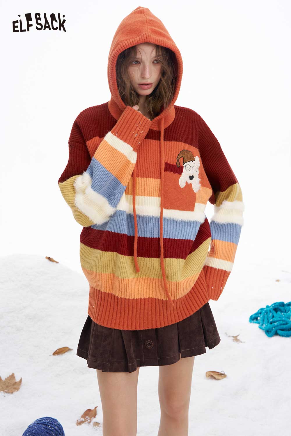 ELFSACK soft animal graphic hooded sweater in vibrant colors with cozy design for casual wear