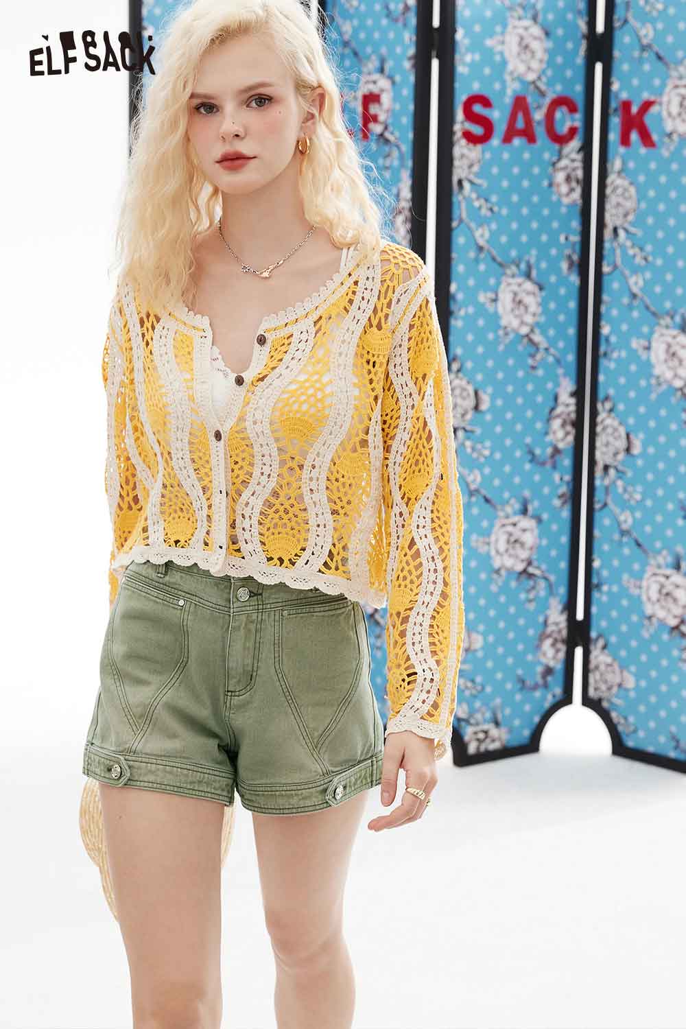 ELFSACK Soft Casual Vintage Straight Denim Shorts