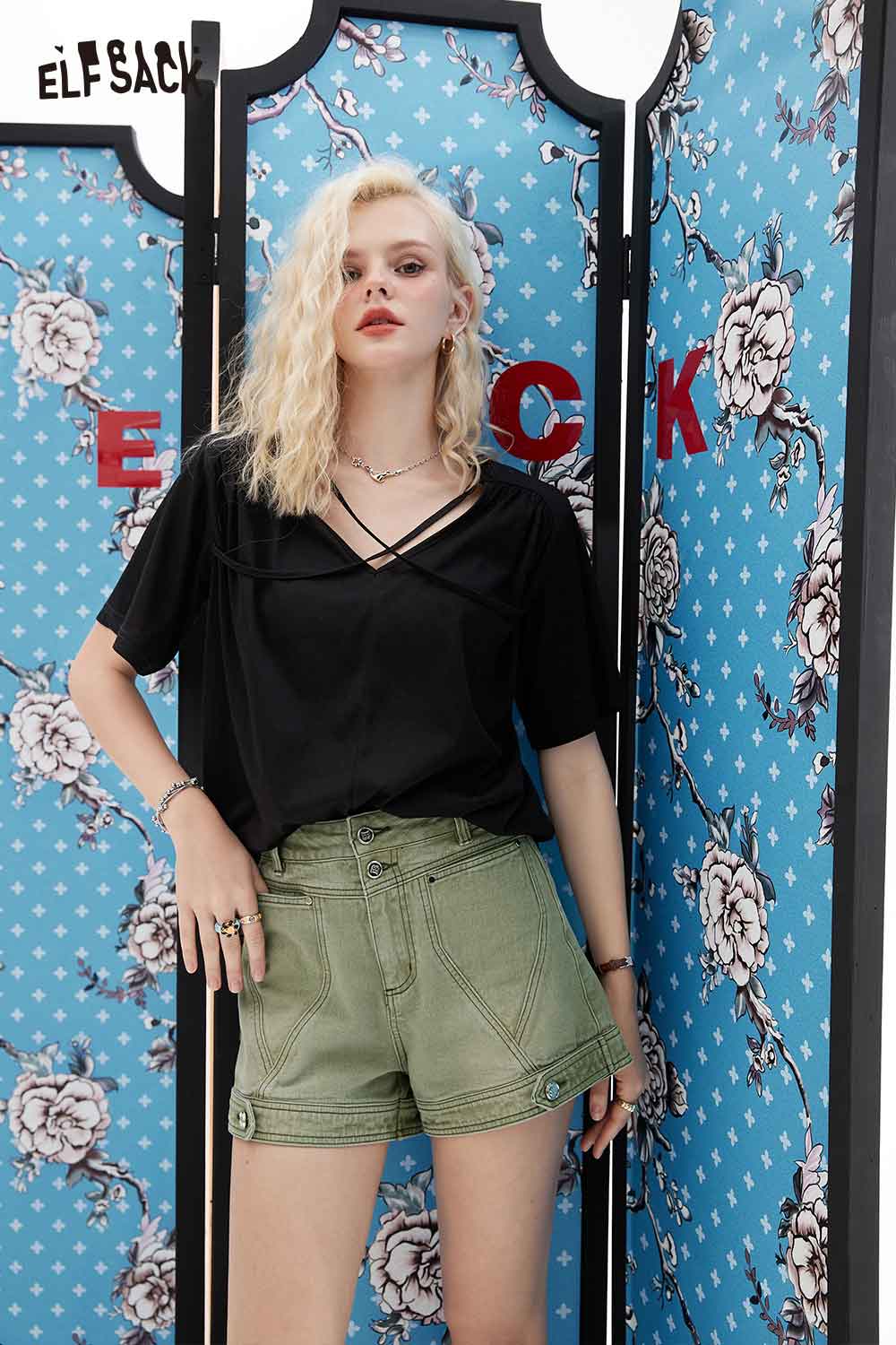 ELFSACK Soft Casual Vintage Straight Denim Shorts