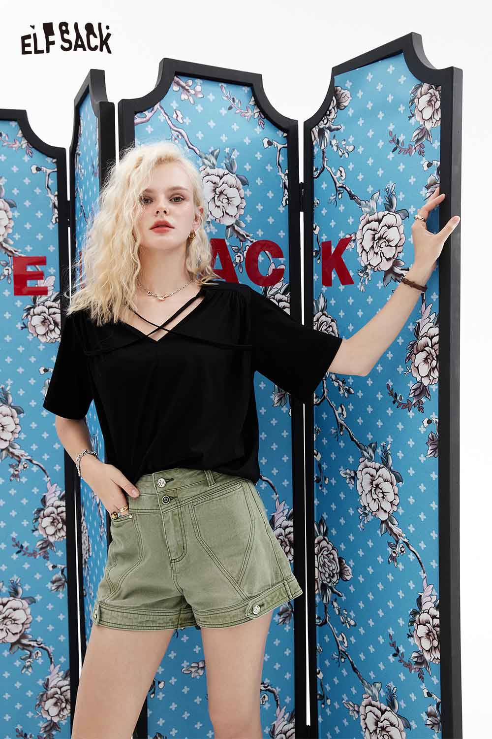 ELFSACK Soft Casual Vintage Straight Denim Shorts