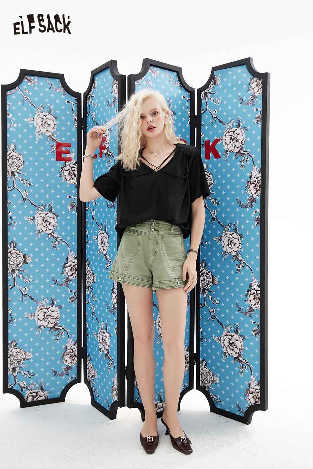 ELFSACK Soft Casual Vintage Straight Denim Shorts