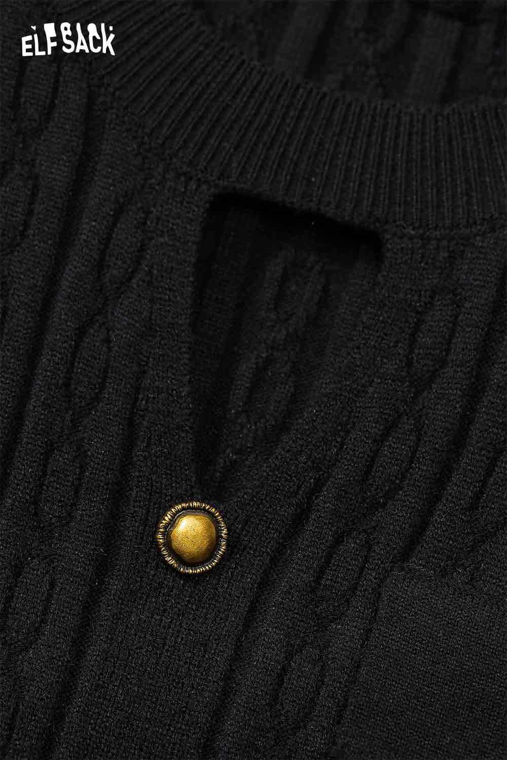 ELFSACK soft flared tea dress featuring a stylish design with button details and knit texture