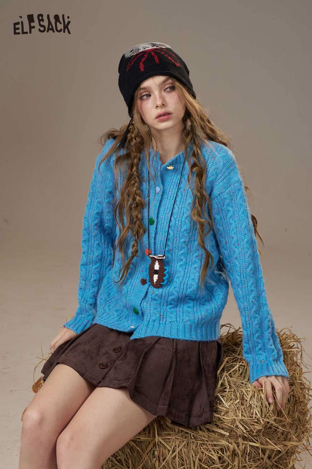 ELFSACK soft knit cardigan for women in blue with button details and a cozy design