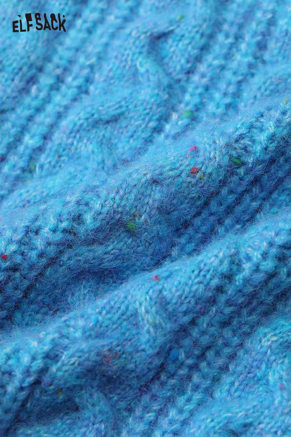Close-up of a soft knit cardigan for women in a vibrant blue texture from ELFSACK