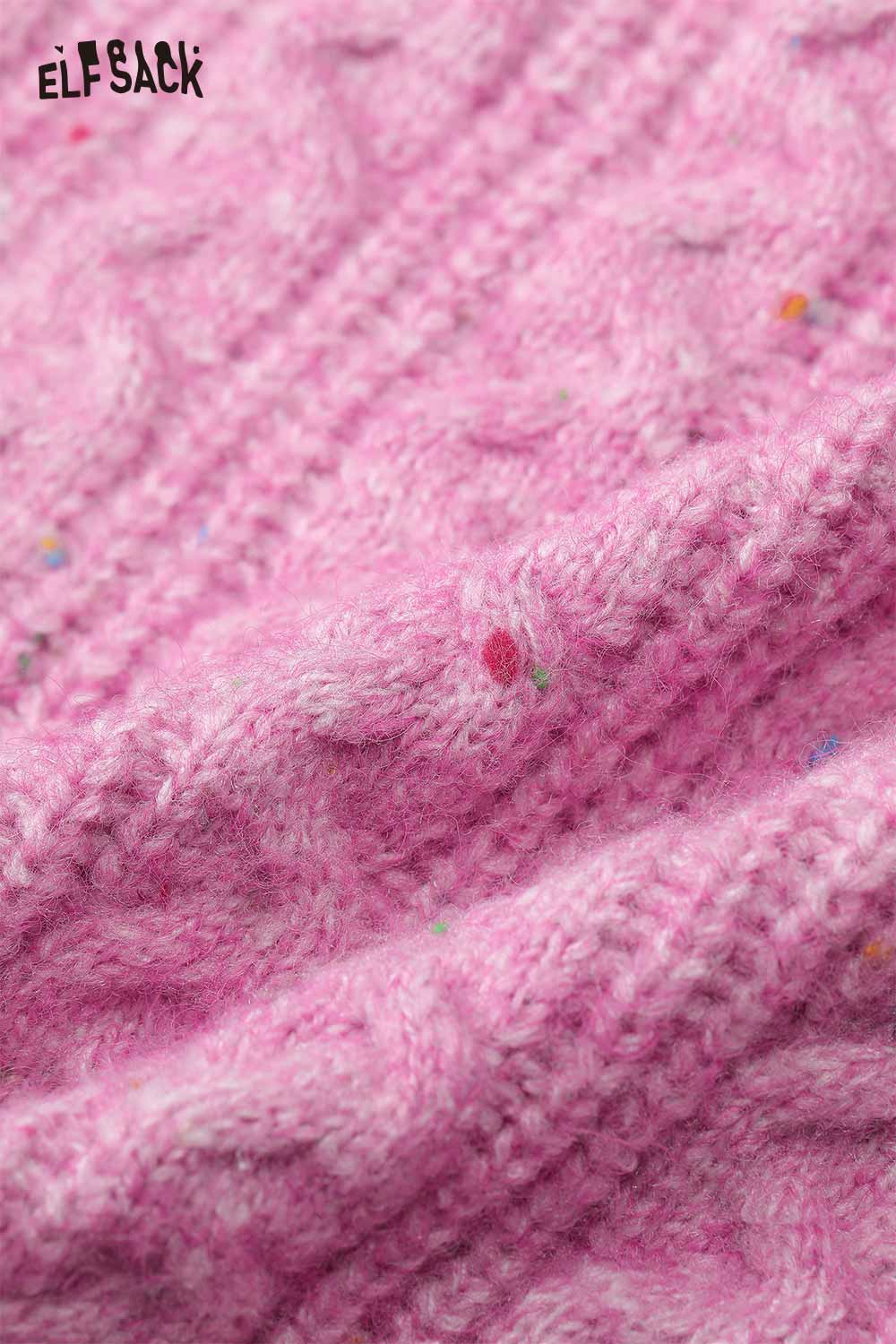 Close-up of a soft knit cardigan for women by ELFSACK in pink with textured patterns